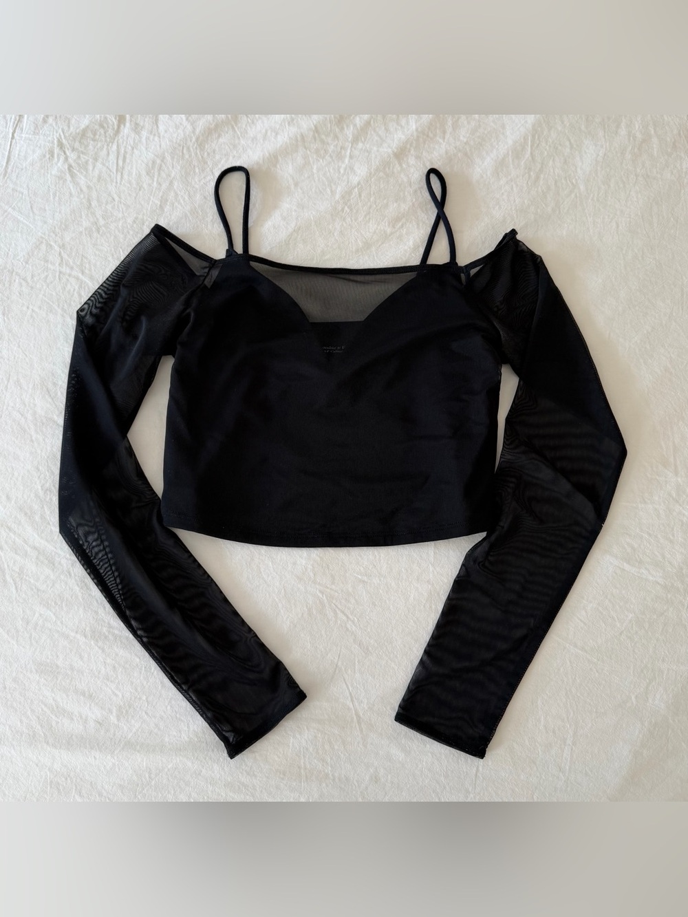 Abercrombie & Fitch Black Mesh Cold-Shoulder Crop Top